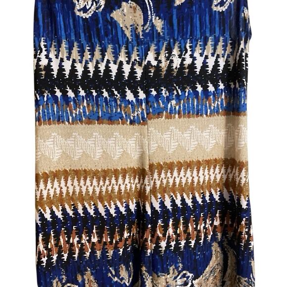 R&M Richards Southwestern Maxi Dress Blue Tan Size 6 A-Line Stretch Travel Soft - Picture 6 of 12